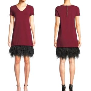 NWT Milly burgundy feather trimmed knit dress